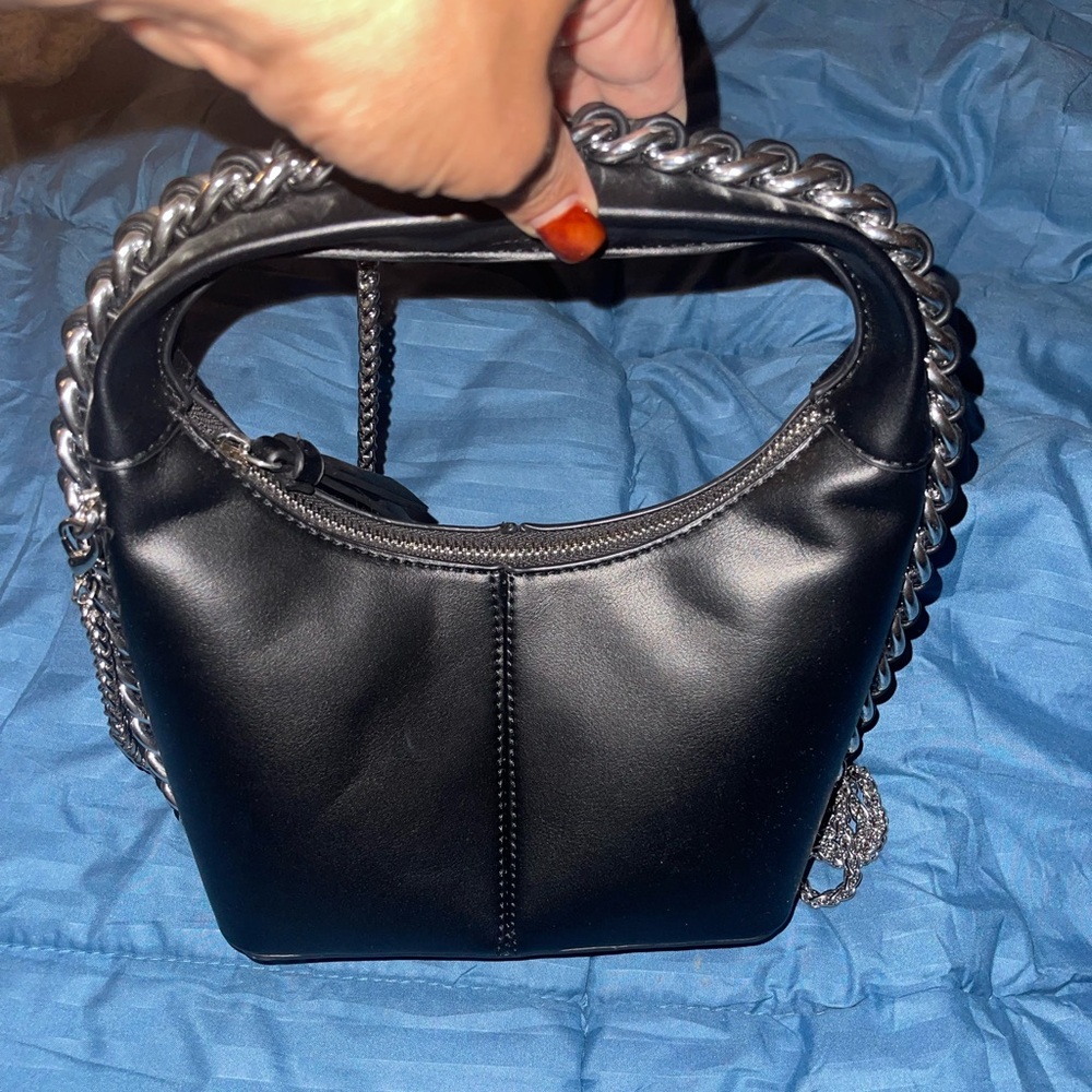 Black Handbag with Silver Chain Handle